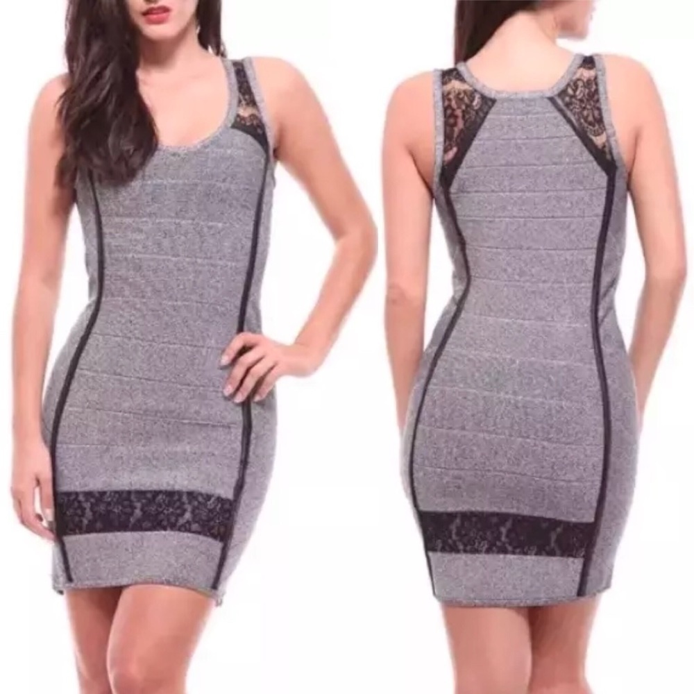 Stretta Elizabeth Bandage Bodycon Dress Heather
